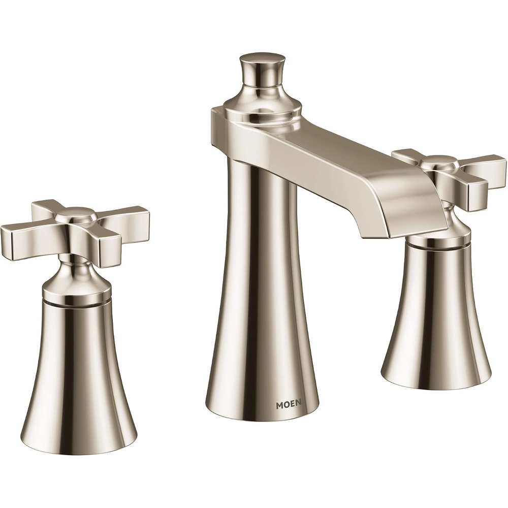 image:imageMoen TS6985NL Flara TwoHandle 8 in Widespread Cross Handle Bathroom Faucet Trim Kit Valve Required Polished Nickel