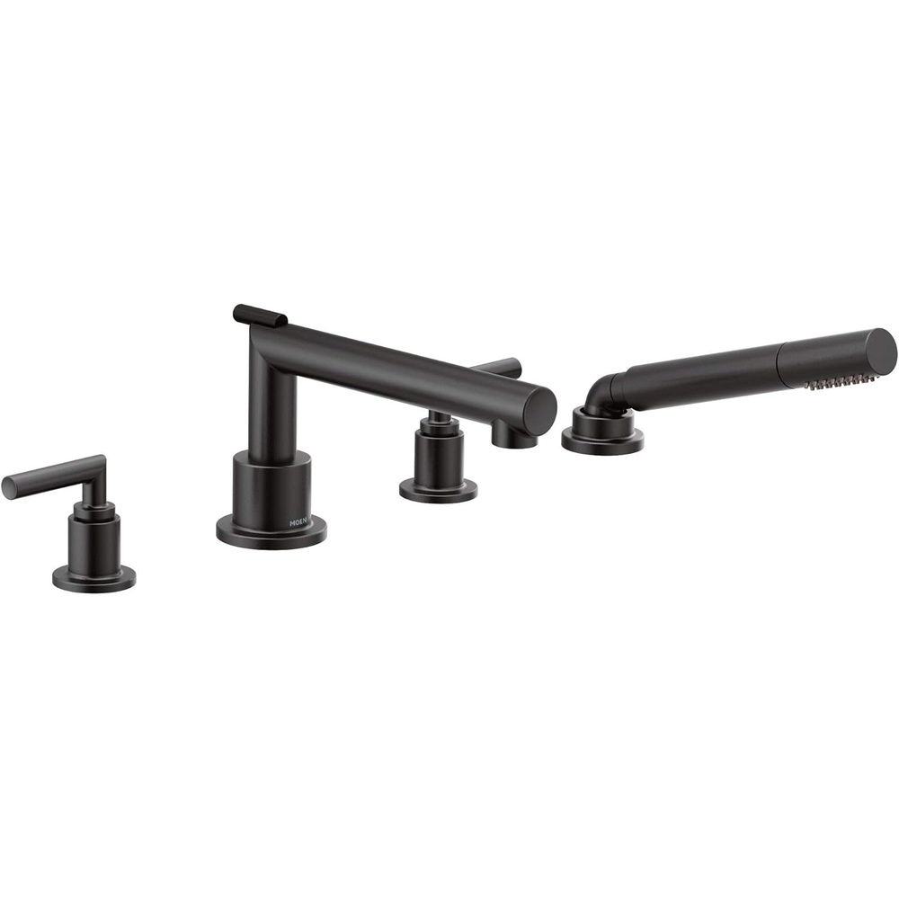 image:imageMoen TS93004BL Arris 2Handle Deck Mount Modern Roman Tub Faucet Trim Kit Valve Required Including Single Function Handshower Matte BlackMatte Black