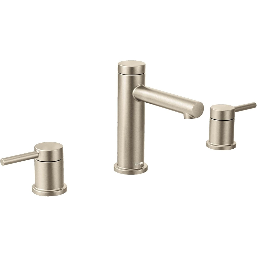 image:imageMoen Two Handle Widespread Contemporary Modern Matte Black Bathroom Sink Faucet with Drain Kit Perfect for Countertop and Wide Spread Bath Setup T6193BLBrushed Nickel