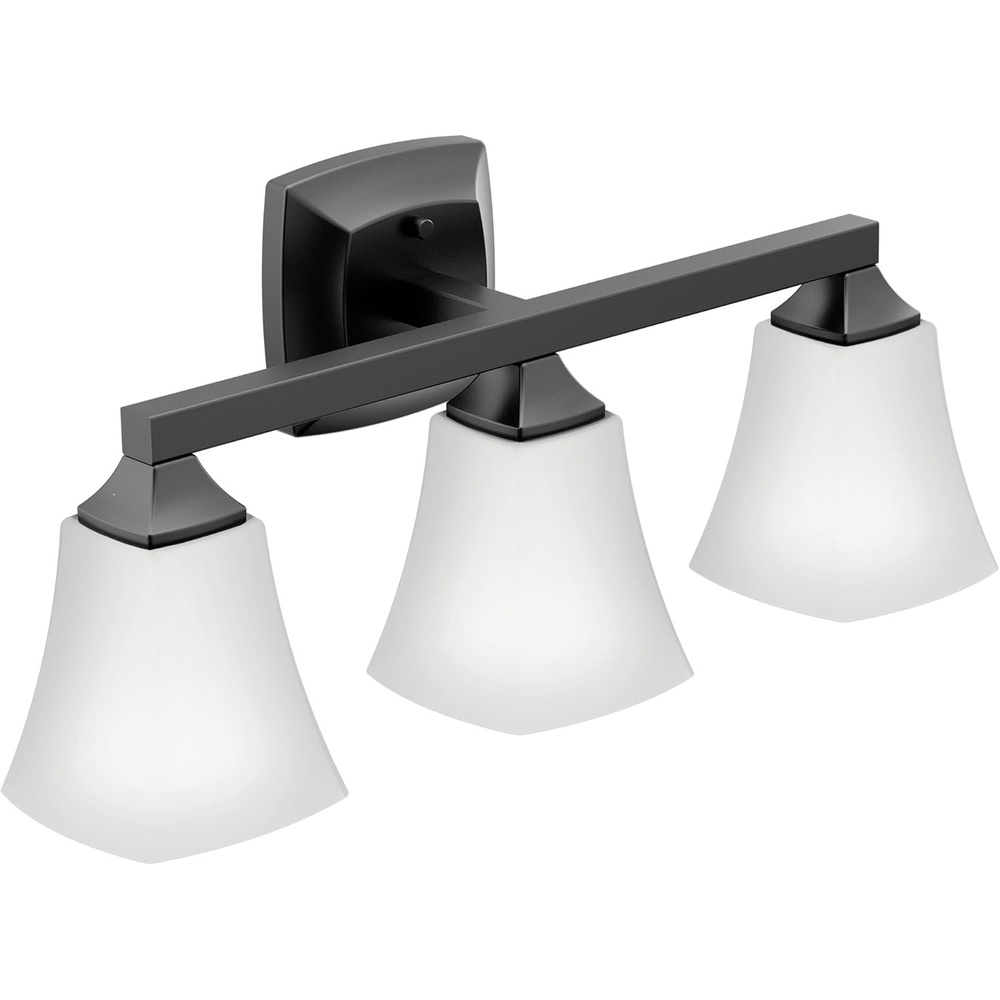 image:imageMoen Voss Matte Black 3Light DualMount Bath Bathroom Vanity Light Fixture with Frosted Glass YB5163BL