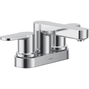 Moen 84015 Laris Two-Handle 4-Inch Centerset Bathroom Sink Faucet, Chrome, Modern 3-Hole Faucet with Drain Assembly(Chrome)
