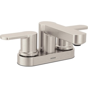 Moen 84015 Laris Two-Handle 4-Inch Centerset Bathroom Sink Faucet, Chrome, Modern 3-Hole Faucet with Drain Assembly(Spot Resist Nickel)