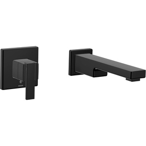Moen 90 Degree Matte Black Single Handle Wall Mount Tub Filler High Flow Tub Faucet with 10″ Spout Reach, WTS911BL