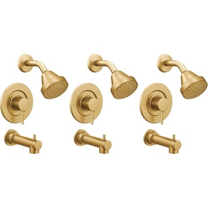 Moen Align Brushed Gold Posi-Temp Pressure Balancing Modern Shower Trim Kit, Featuring Showerhead, Lever Handle, and Tub Spout, Valve Required, T2193BG((Pack of 3))