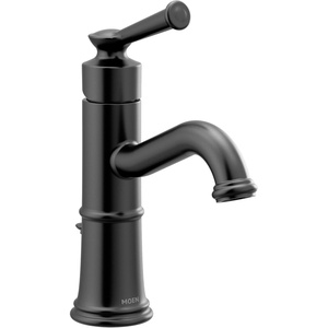 Moen Belfield Matte Black One-Handle Bathroom Sink Faucet with Drain Assembly and Optional Deckplate, 6402BL