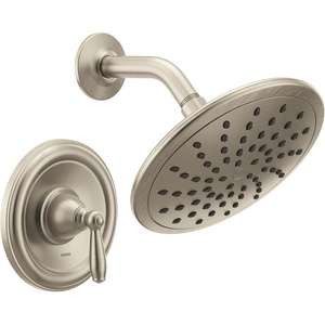 Moen Brantford Brushed Nickel Posi-Temp Shower Trim Kit with 8-Inch Eco-Performance Rainshower and Traditional Handle, Valve Required, T2252EPBN