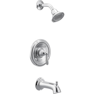 Moen Brantford Brushed Nickel Pressure Balancing Modern Bathtub and Shower Trim Kit with Shower Head, Shower Handle, and Tub Spout, Shower Faucet Set (Posi-Temp Valve Required), T2153BN(Chrome)