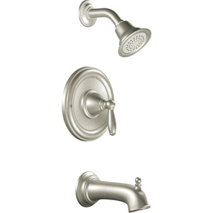 Moen Brantford Brushed Nickel Pressure Balancing Modern Bathtub and Shower Trim Kit with Shower Head, Shower Handle, and Tub Spout, Shower Faucet Set (Posi-Temp Valve Required), T2153BN(Brushed Nickel)
