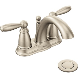 Moen Brantford Brushed Nickel Two-Handle Low-Arc Traditional Centerset Bathroom Faucet with Drain Assembly, 6610BN(Brushed Nickel)