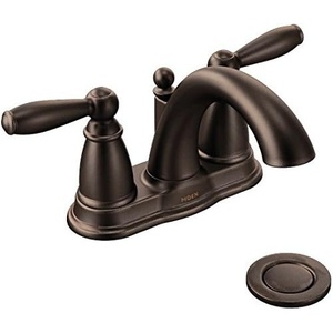 Moen Brantford Brushed Nickel Two-Handle Low-Arc Traditional Centerset Bathroom Faucet with Drain Assembly, 6610BN(Oil Rubbed Bronze)