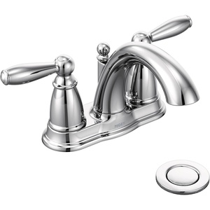 Moen Brantford Chrome Two-Handle Low-Arc Traditional Centerset Bathroom Faucet with Drain Assembly, 6610(Faucet)