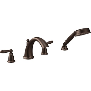 Moen Brantford Oil Rubbed Bronze Two-Handle Deck Mount Roman Tub Faucet Trim Kit with Single Function Handshower, Valve Required, T924ORB