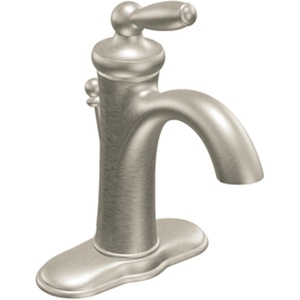 Moen Brantford Oil-Rubbed Bronze One-Handle Traditional Low-Arc Bathroom Faucet with Optional Deckplate and Available Vessel Sink Extension Kit, 6600ORB(Brushed Nickel)