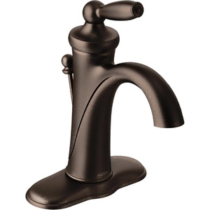 Moen Brantford Oil-Rubbed Bronze One-Handle Traditional Low-Arc Bathroom Faucet with Optional Deckplate and Available Vessel Sink Extension Kit, 6600ORB(Oil Rubbed Bronze)