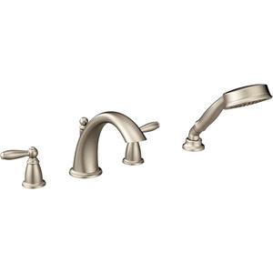 Moen Brantford brushed Nickel Two-Handle Deck Mount Roman Tub Faucet Trim Kit with Single Function Handshower, Valve Required, T924BN(Brushed Nickel)