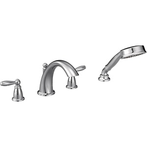 Moen Brantford brushed Nickel Two-Handle Deck Mount Roman Tub Faucet Trim Kit with Single Function Handshower, Valve Required, T924BN(Chrome)