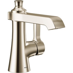 Moen Brushed Gold Flara One-Handle Single Hole Bathroom Faucet with Drain Assembly, S6981BG(Polished Nickel)