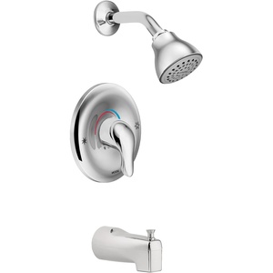 Moen Chateau Chrome Single Handle Posi-Temp Tub and Shower Faucet Set with Showerhead, Lever Handle, and Tub Spout, Valve Included, L2353(Chrome)