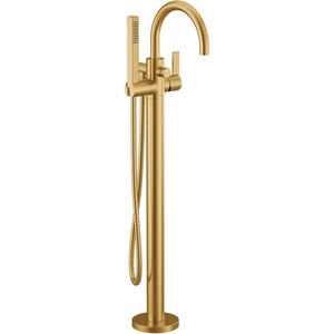 Moen Cia Brushed Gold One Handle Freestanding Floor Mount Tub Filler with Handshower, 615BG(Brushed Gold)