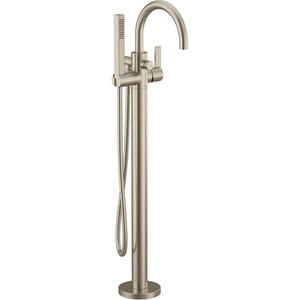 Moen Cia Brushed Gold One Handle Freestanding Floor Mount Tub Filler with Handshower, 615BG(Brushed Nickel)