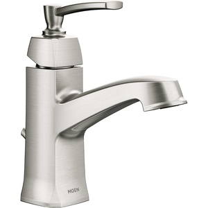 Moen Conway Chrome One-Handle Single Hole or Centerset Bathroom Faucet with Drain Assembly, WS84923(Spot Resist Brushed Nickel)