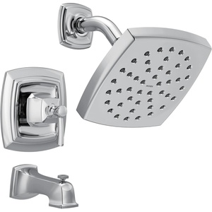 Moen Conway Chrome Posi-Temp Shower Trim Set Featuring Square Showerhead, Lever Handle, and Tub Spout, Valve Included, 82922(Chrome)