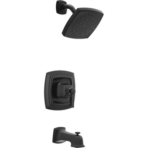 Moen Conway Chrome Posi-Temp Shower Trim Set Featuring Square Showerhead, Lever Handle, and Tub Spout, Valve Included, 82922(Matte Black)