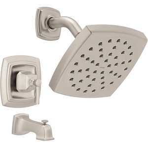 Moen Conway Chrome Posi-Temp Shower Trim Set Featuring Square Showerhead, Lever Handle, and Tub Spout, Valve Included, 82922(Spot Resist Nickel)