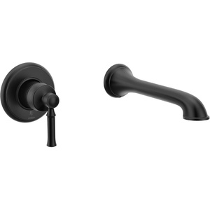 Moen Dartmoor Matte Black Single Handle Wall Mount Tub Filler High Flow Tub Faucet with 10″ Spout Reach, WT681BL