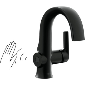 Moen Doux Matte Black Motionsense Wave Touchless Single Handle Bathroom Sink Faucet, S6910EWBL(Matte Black)