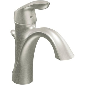 Moen Eva Brushed Nickel One-Handle Single Hole Bathroom Sink Faucet with Optional Deckplate and Available Vessel Sink Extension Kit, 6400BN(Brushed Nickel)