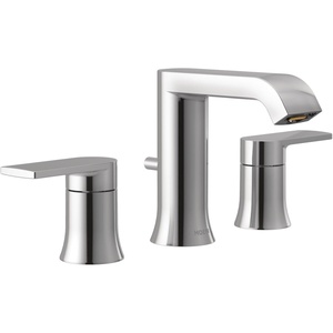 Moen Genta Chrome Two-Handle Widespread Modern Bathroom Faucet with Drain Assembly, Bathroom Sink Faucet 3-Hole Application (Valve Required), T6708 | Bathroom sink faucet trim, drain assembly included, widespread installation, valve required, chrome finish(Chrome)