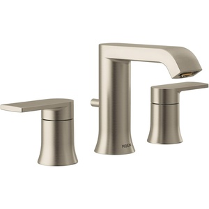 Moen Genta LX Brushed Nickel Two-Handle Three-Hole Widespread Modern Bathroom Sink Faucet with Drain Assembly, (Valve Required), T6708BN | with Drain, Brushed Nickel(Brushed Nickel)