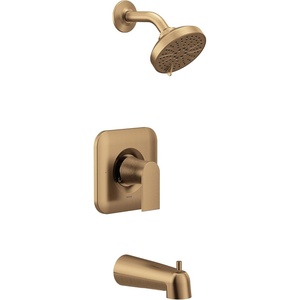 Moen Genta LX Matte Black Pressure Balancing Modern Shower Set with Showerhead Lever Handle, and Tub Spout, Posi-Temp Valve Required, T2473EPBL(Bronzed Gold)