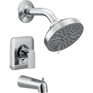 Moen Genta LX Matte Black Pressure Balancing Modern Shower Set with Showerhead Lever Handle, and Tub Spout, Posi-Temp Valve Required, T2473EPBL(Chrome)