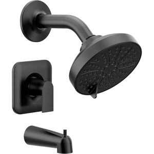Moen Genta LX Matte Black Pressure Balancing Modern Shower Set with Showerhead Lever Handle, and Tub Spout, Posi-Temp Valve Required, T2473EPBL(Matte Black)