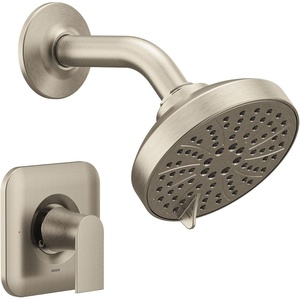 Moen Genta LX Pressure Balancing Eco-Performance Modern Shower Trim with Showerhead and Lever Handle, Posi-Temp Valve Required, Matte Black, T2472EPBL(Brushed Nickel)