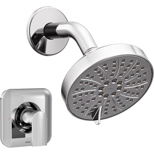Moen Genta LX Pressure Balancing Eco-Performance Modern Shower Trim with Showerhead and Lever Handle, Posi-Temp Valve Required, Matte Black, T2472EPBL(Chrome)