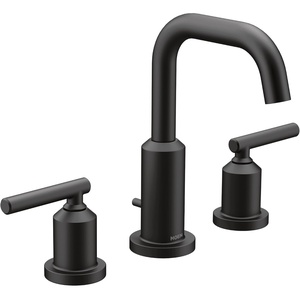 Moen Gibson Matte Black Two-Handle Widespread High Arc Modern Bathroom Sink Faucet, Modern Bathroom Faucet for Three Hole Bath Sinks (Valve Required), T6142BL(Matte Black)