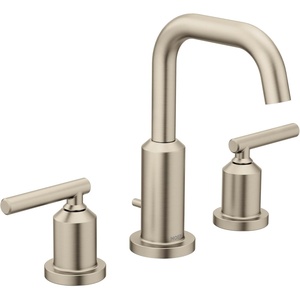 Moen Gibson Matte Black Two-Handle Widespread High Arc Modern Bathroom Sink Faucet, Modern Bathroom Faucet for Three Hole Bath Sinks (Valve Required), T6142BL(Brushed Nickel)