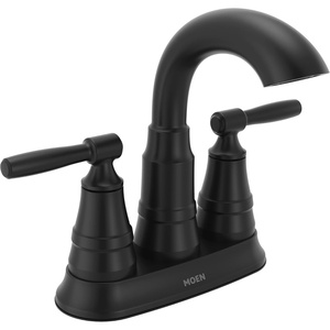 Moen Halle Spot Resist Brushed Nickel Two-Handle Centerset Bathroom Sink Faucet with Drain Assembly, 84971SRN(Matte Black)