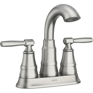 Moen Halle Spot Resist Brushed Nickel Two-Handle Centerset Bathroom Sink Faucet with Drain Assembly, 84971SRN(Spot Resist Nickel)