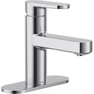 Moen Laris Chrome One-Handle Single Hole Modern Bathroom Sink Faucet with Optional Deckplate and Spring Loaded Drain Assembly, 84014(Chrome)