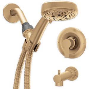 Moen Meena Matte Black Single Handle Modern Shower Faucet Set with Handshower and Tub Spout for Bathtub, Valve Included, 82618BL(Bronzed Gold)