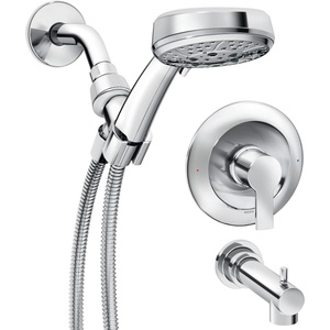 Moen Meena Matte Black Single Handle Modern Shower Faucet Set with Handshower and Tub Spout for Bathtub, Valve Included, 82618BL(Chrome)