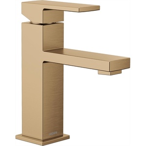 Moen Revyl Matte Black One-Handle Single Hole Modern Bathroom Sink Faucet with Optional Deckplate and Spring Loaded Drain Assembly, 84771BL(Bronzed Gold)