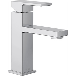Moen Revyl Matte Black One-Handle Single Hole Modern Bathroom Sink Faucet with Optional Deckplate and Spring Loaded Drain Assembly, 84771BL(Chrome)