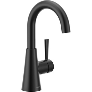 Moen Ronan 1-Handle Bathroom Faucet with Deckplate, 84021BL | Single-hole faucet, Spring-loaded drain included, Optional deckplate, Matte black finish, Bathroom sink faucet