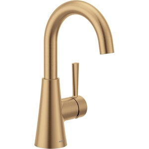 Moen Ronan One-Handle Bathroom Sink Faucet, Bronzed Gold | Single Hole, Optional Deckplate, Spring-Loaded Drain Assembly, 84021BZG