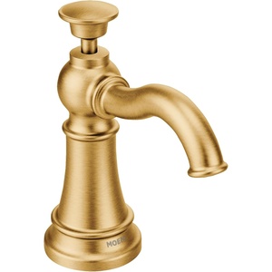 Moen S3945SRS Traditional Deck Mounted Kitchen Soap Dispenser with Above the Sink Refillable Bottle, Spot Resist Stainless(Brushed Gold)